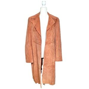 Lightweight Suede Leather Midi Jacket Size 12 Penny Lane Seamed Open Front Boho